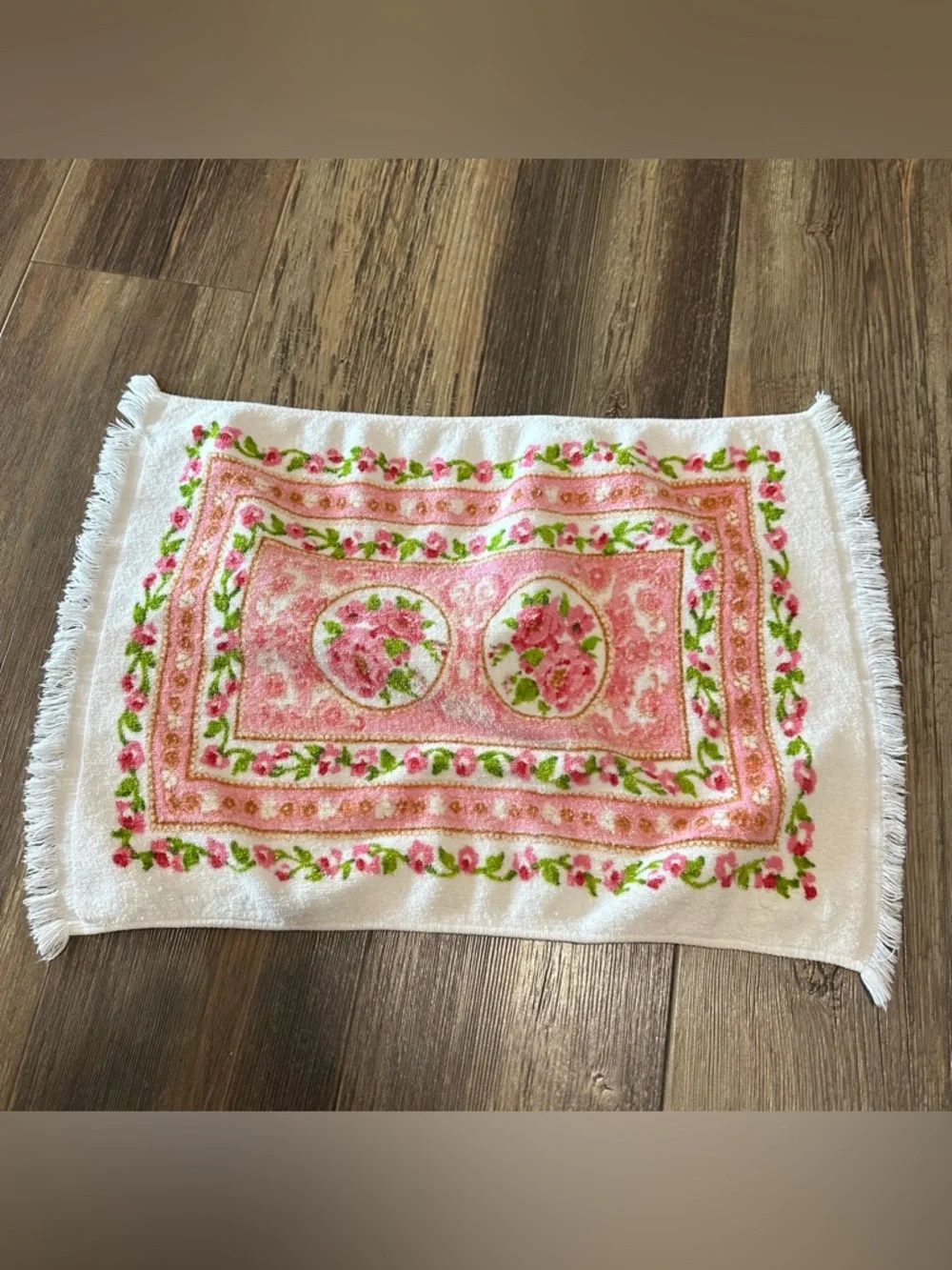 Royal Terry cotton hand towel VTG vibrant pink roses floral made in 🇺🇸 USA
